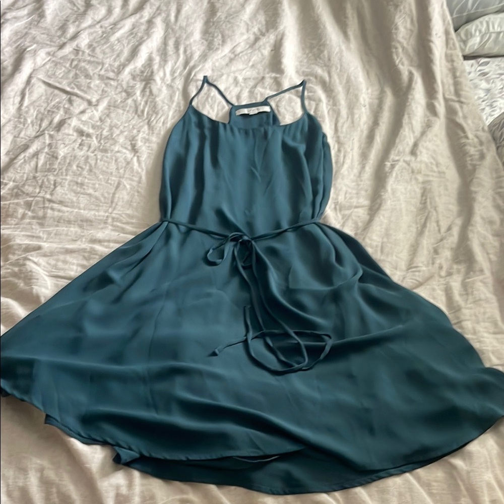 LOFT Asymmetrical Blue and Cream Sundress for Wedding Guest
